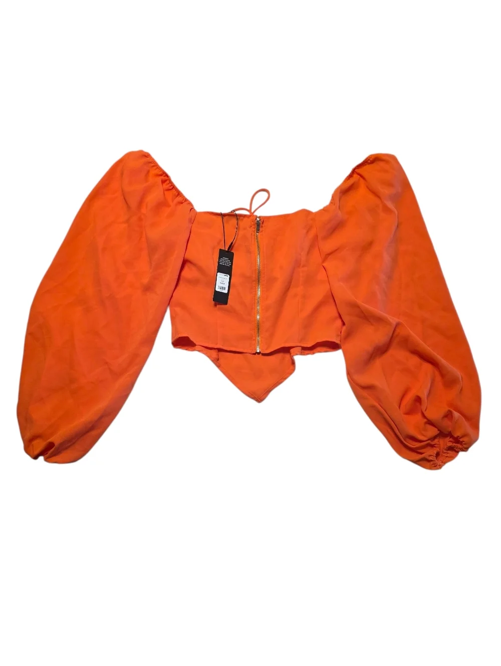 Fashion Nova Myrtie Peasant Top Bodycon Corset Shirt Bright Orange Size Medium
